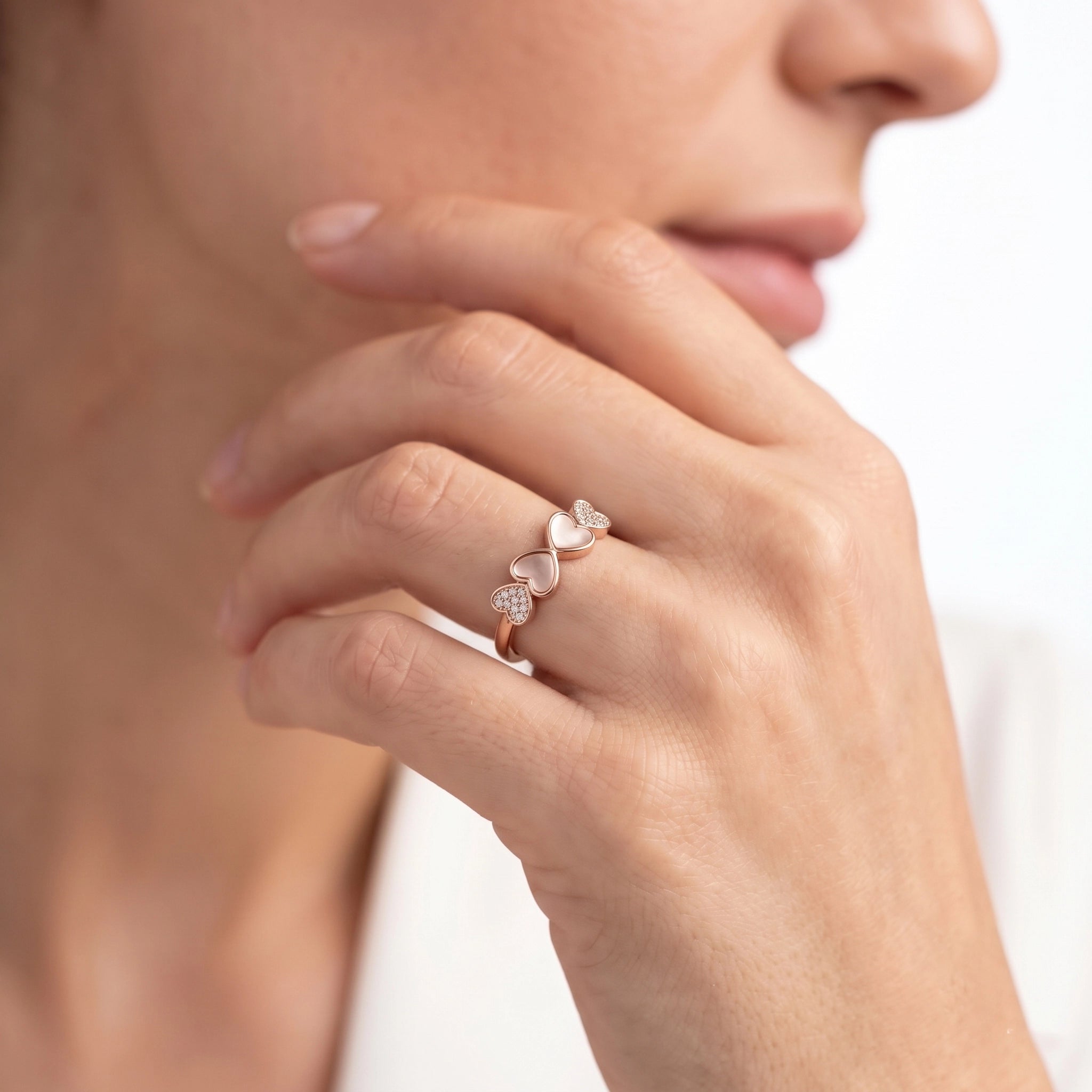 92.5 Silver Rose Gold Plated Delicate Mother-of-Pearl Ring Ivanah Silver