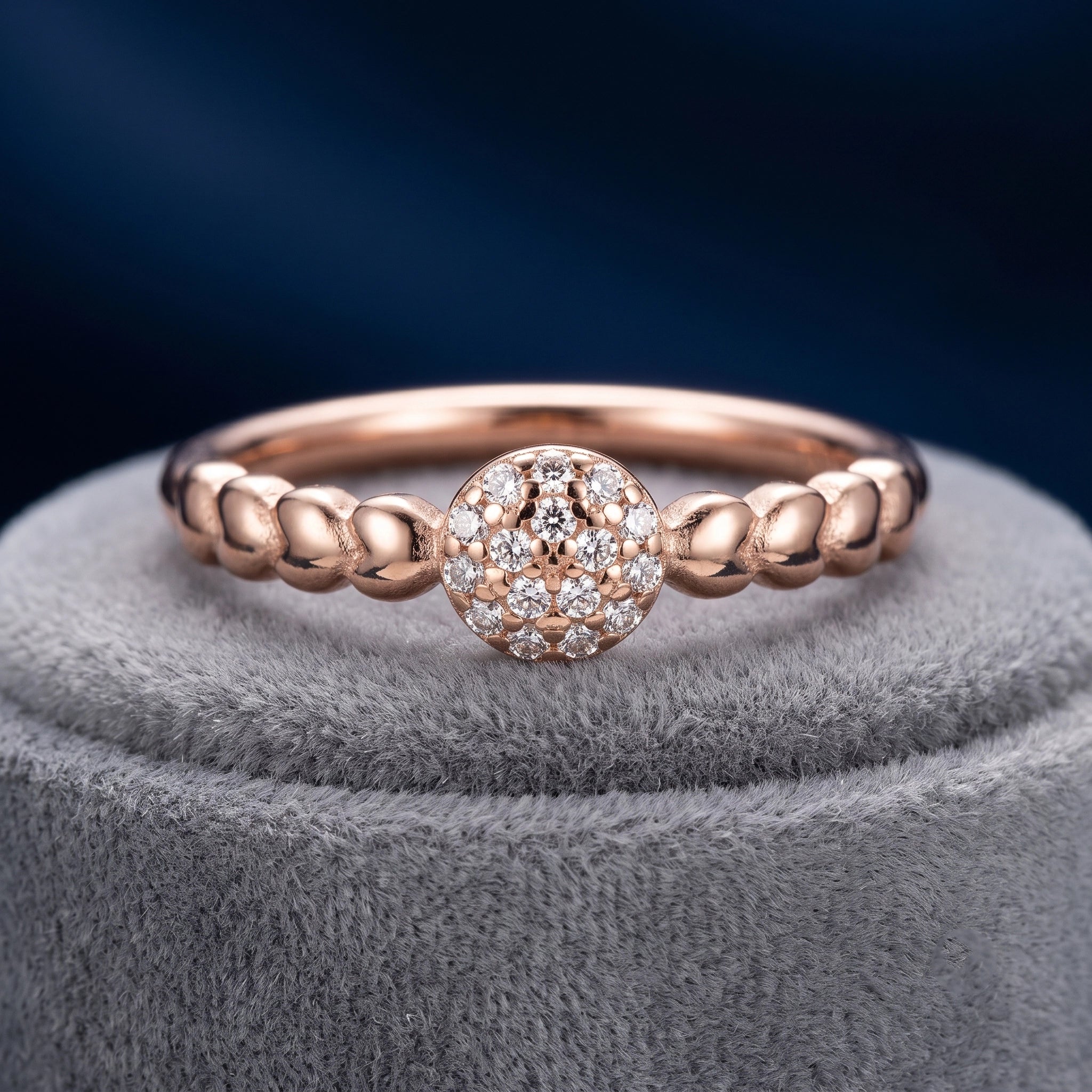 92.5 Silver Rose Gold Plated Crystal Sphere Ring Ivanah Silver