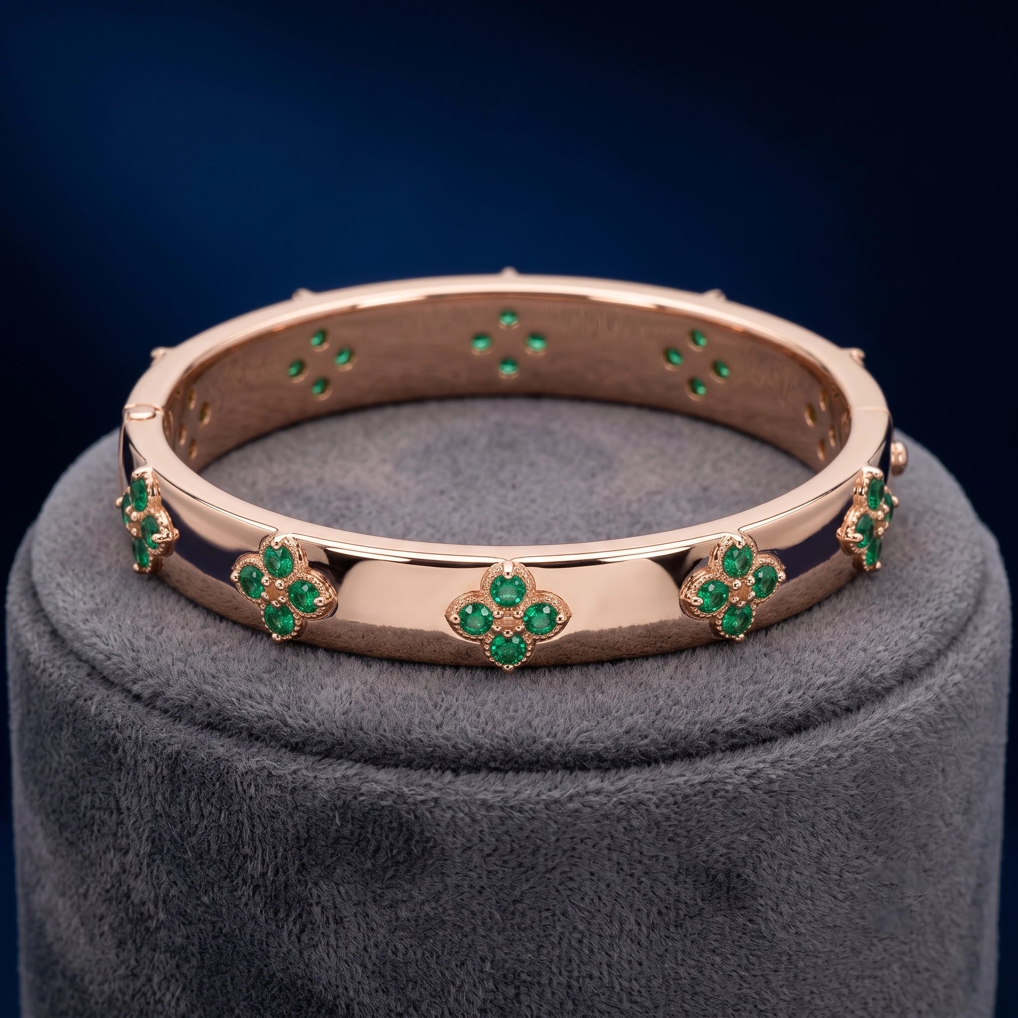 92.5 Silver Rose Gold Plated Wide Green Stone Motif Ring Ivanah Silver