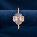 92.5 Silver Pearlescent & Pavé Heart Clover Rose Ring Ivanah Silver