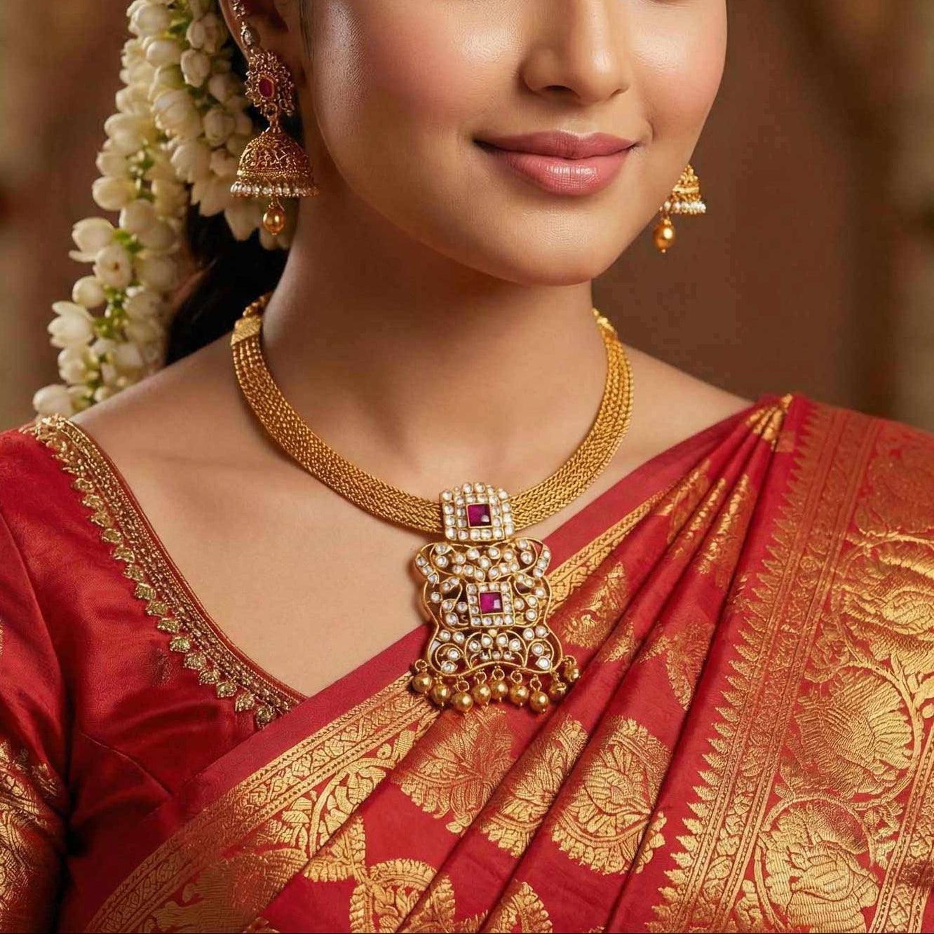 92.5 Sterling Silver Gold Plated Mesh Necklace with Ruby Pink Ivanah Silver