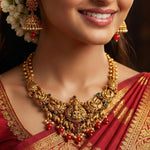 92.5 Silver Gold Plated Lakshmi & Peacock Motif Temple Necklace Ivanah Silver
