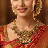 92.5 Silver Gold Plated Royal Antique Finish Lakshmi Peacock Necklace Ivanah Silver