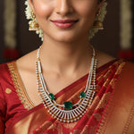 92.5 Silver Gold Plated Necklace with Emerald Green & CZ Stones Ivanah Silver