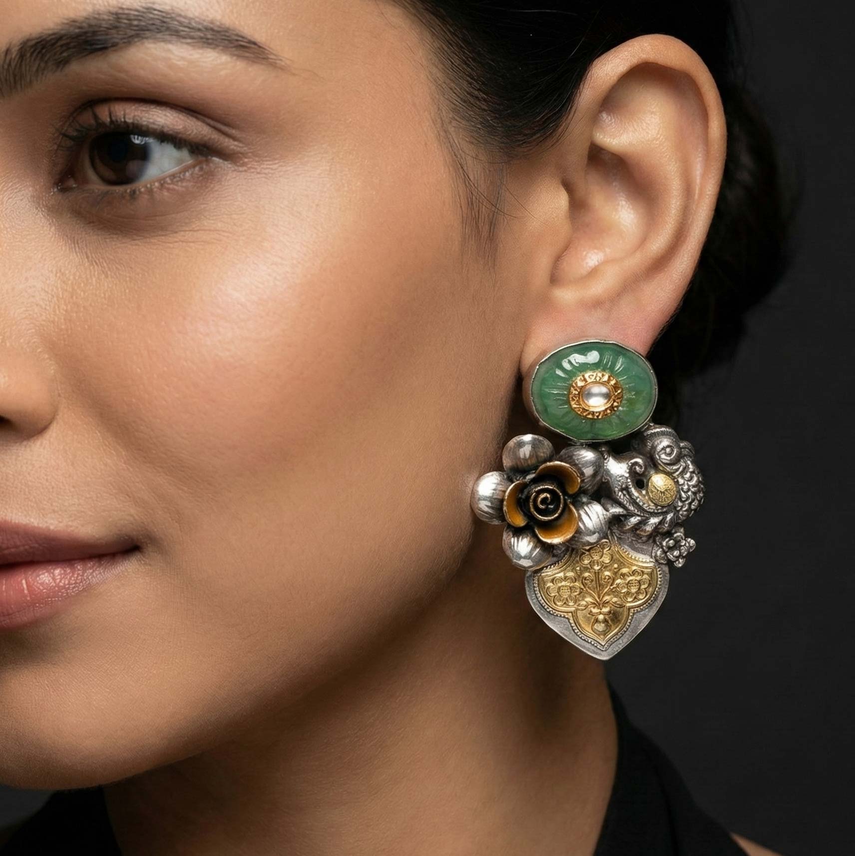92.5 Silver Designer Dual Tone Earrings Ivanah Silver