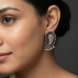 92.5 Silver Oxidised Stone Earrings Ivanah Silver