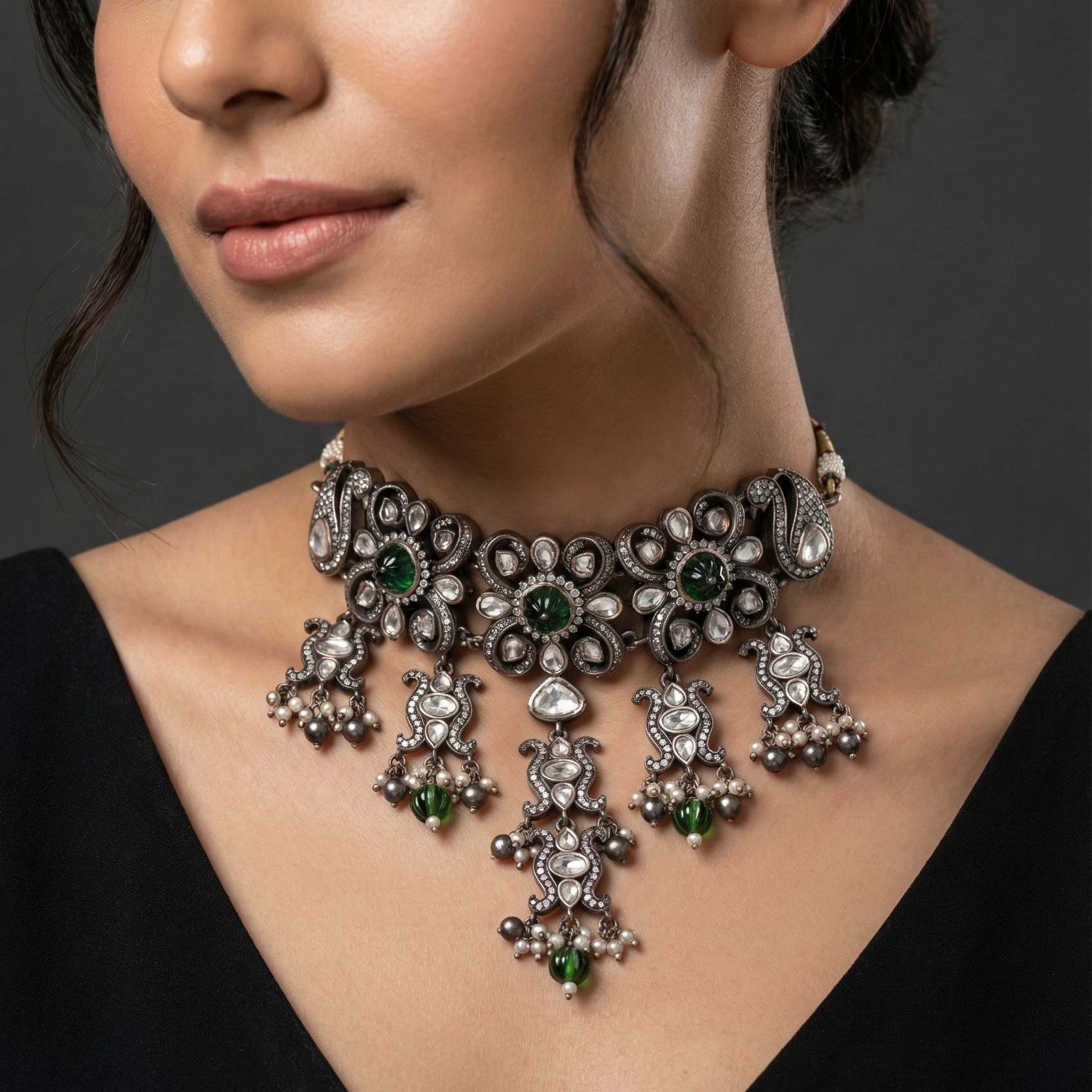92.5 Silver Designer Stone Kundan Choker Ivanah Silver