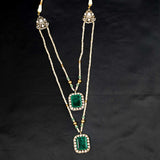 Exquisite Pearl Long Necklace with Emerald Pendent 92.5 Sterling Silver