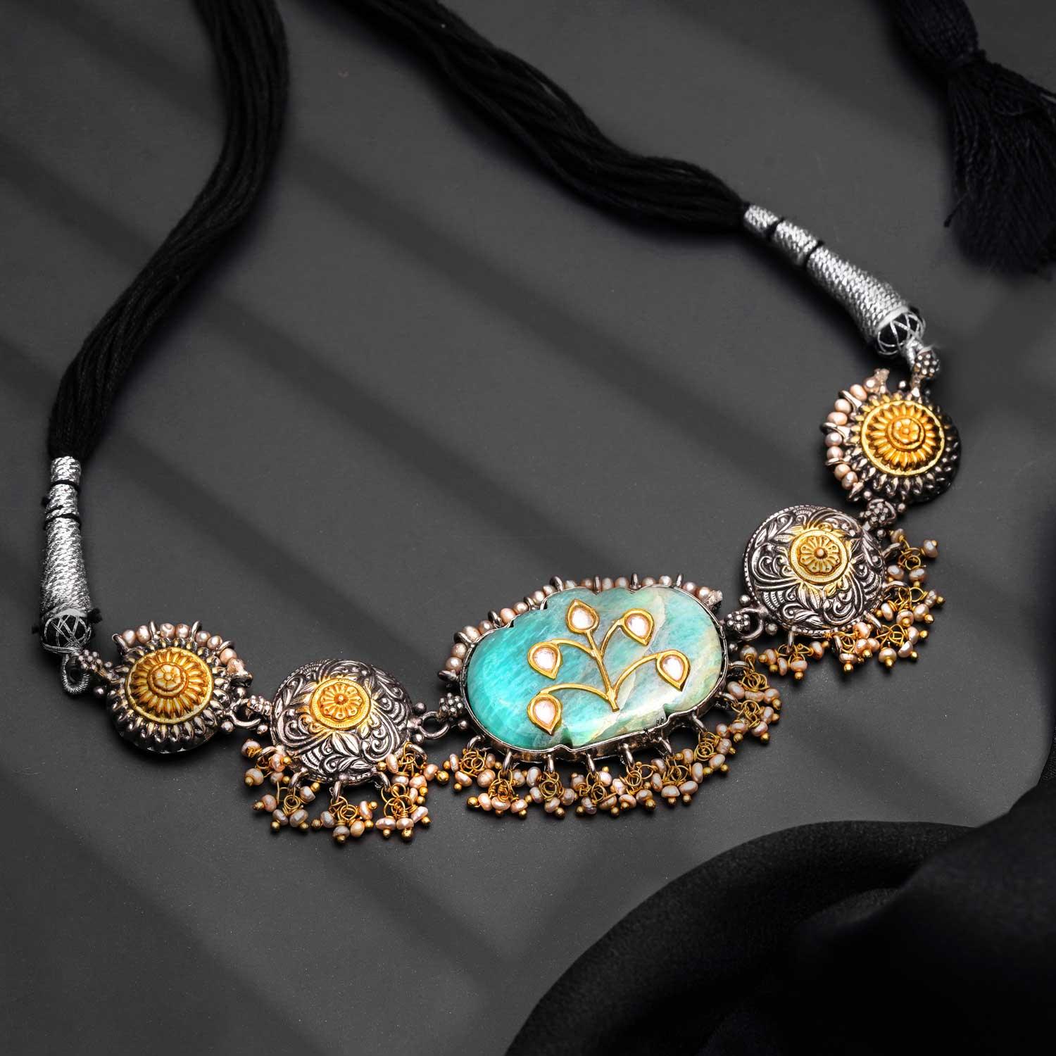 Designer stone Dual Tone choker - Ivanah Silver