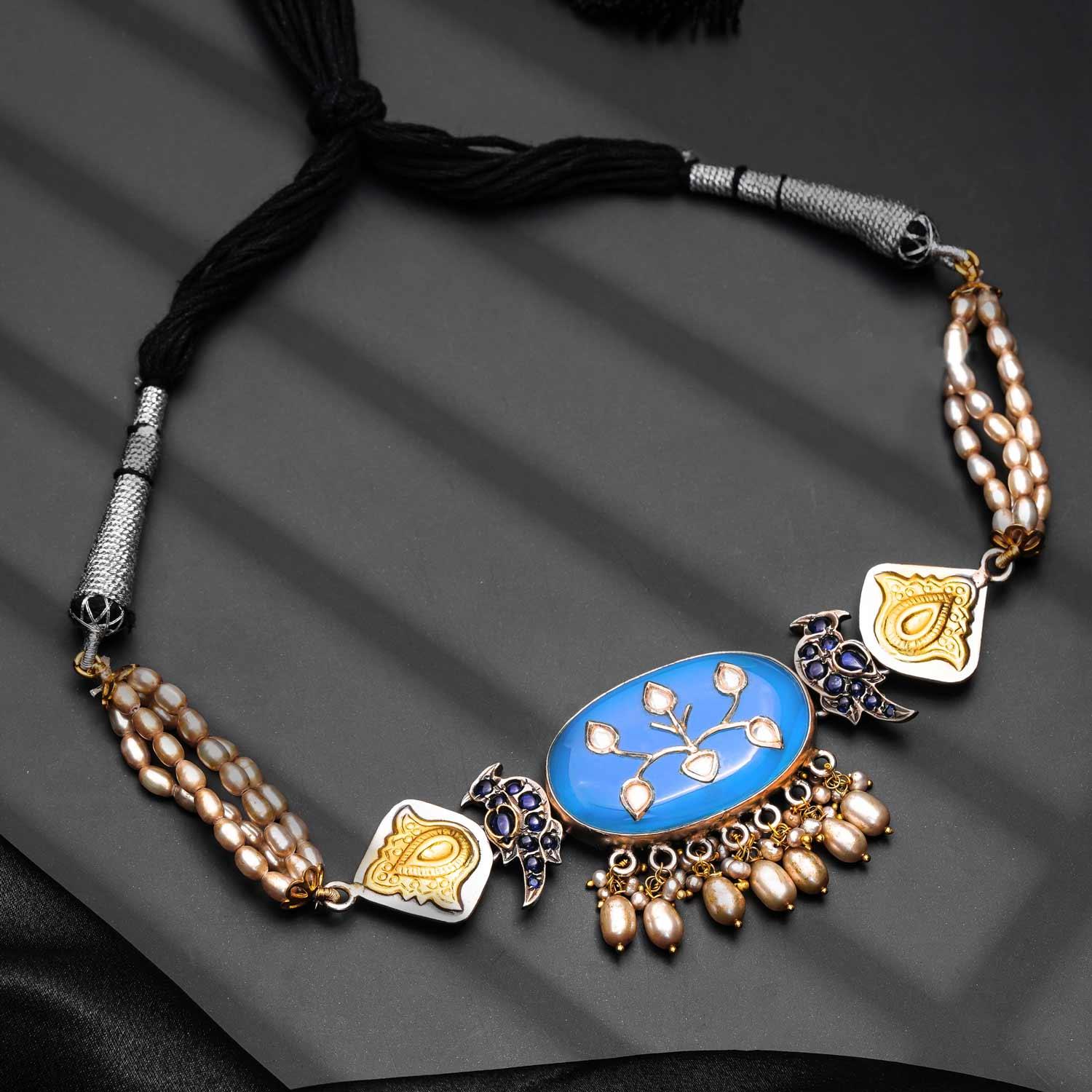 Designer stone Dual Tone choker - Ivanah Silver