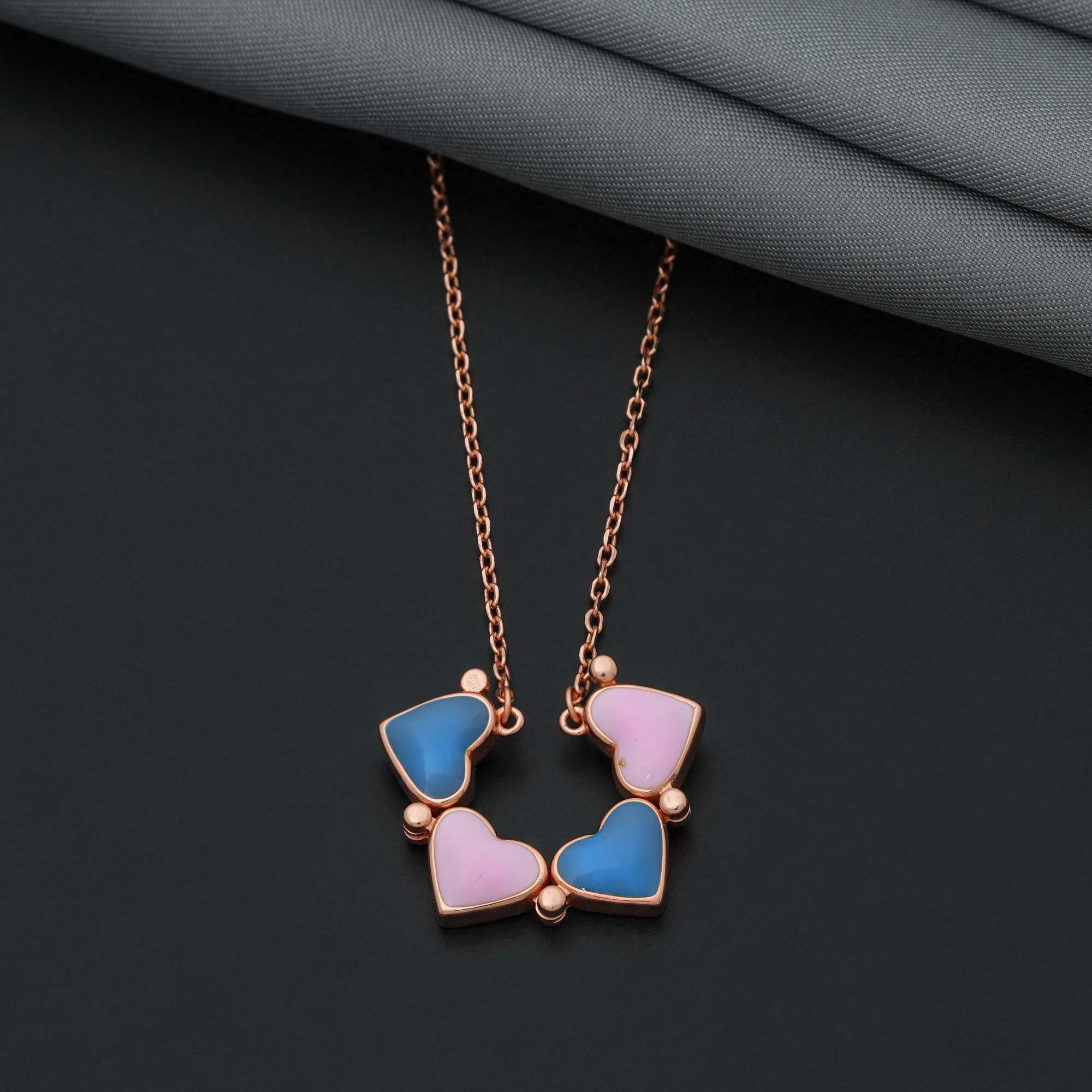 92.5 Sterling Silver Bright Blue Pink Adaptable Chain With Rose Gold Polish - Ivanah Silver