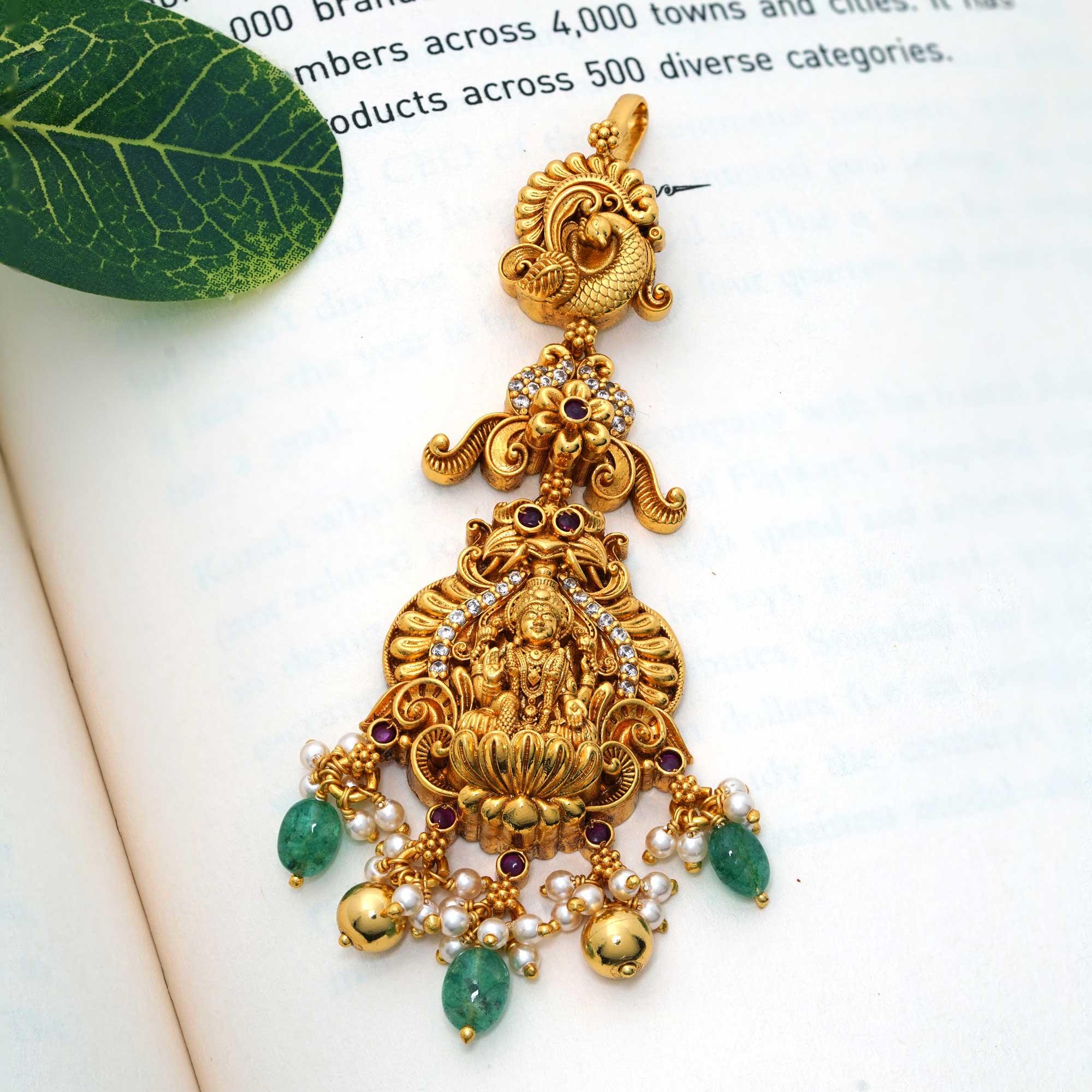 92.5 Sterling Silver Heavenly Godess Lakshmi Nagas Maangtikka With Gold Polish - Ivanah Silver