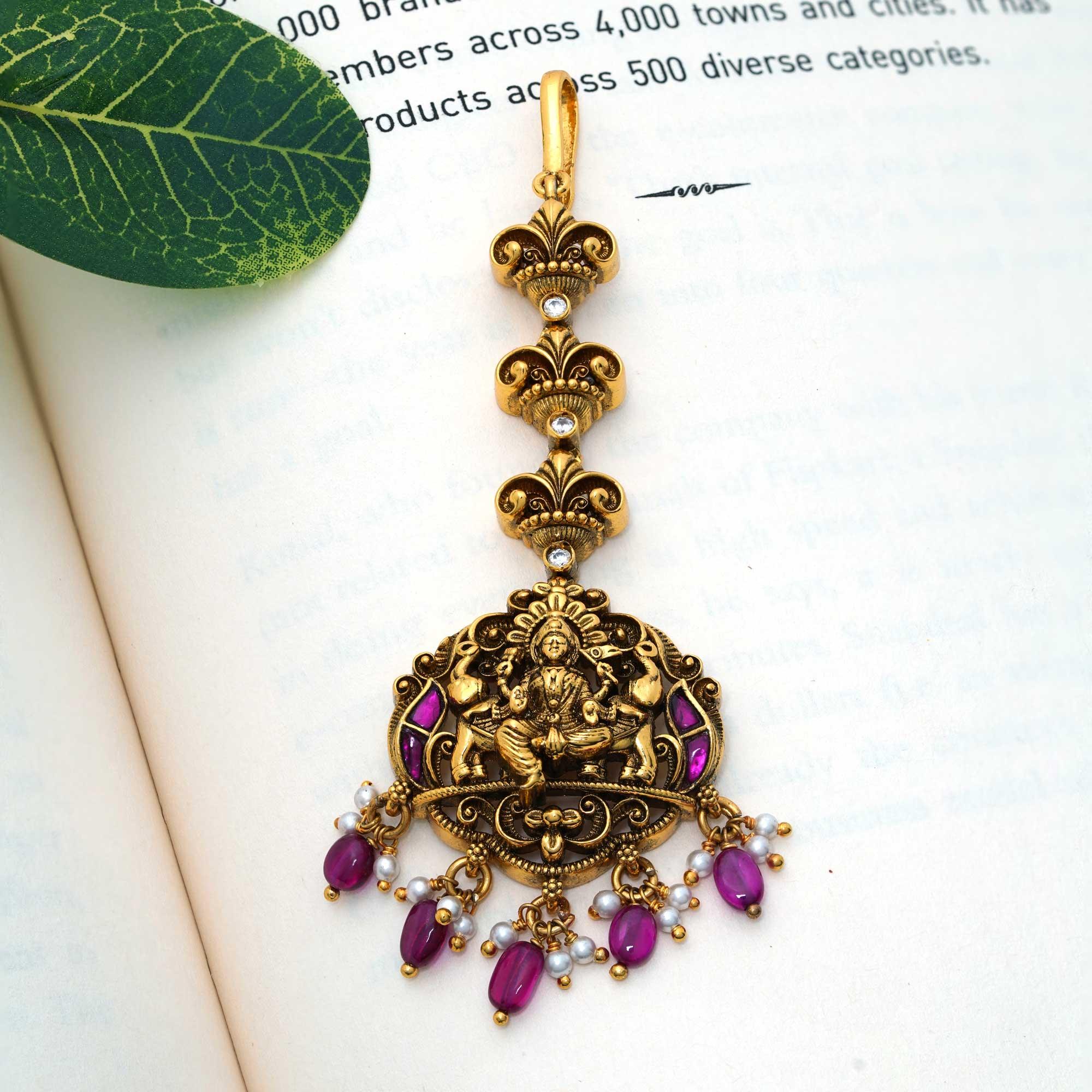 92.5 Sterling Silver Heavenly Godess Lakshmi Nagas Maangtikka With Gold Polish - Ivanah Silver