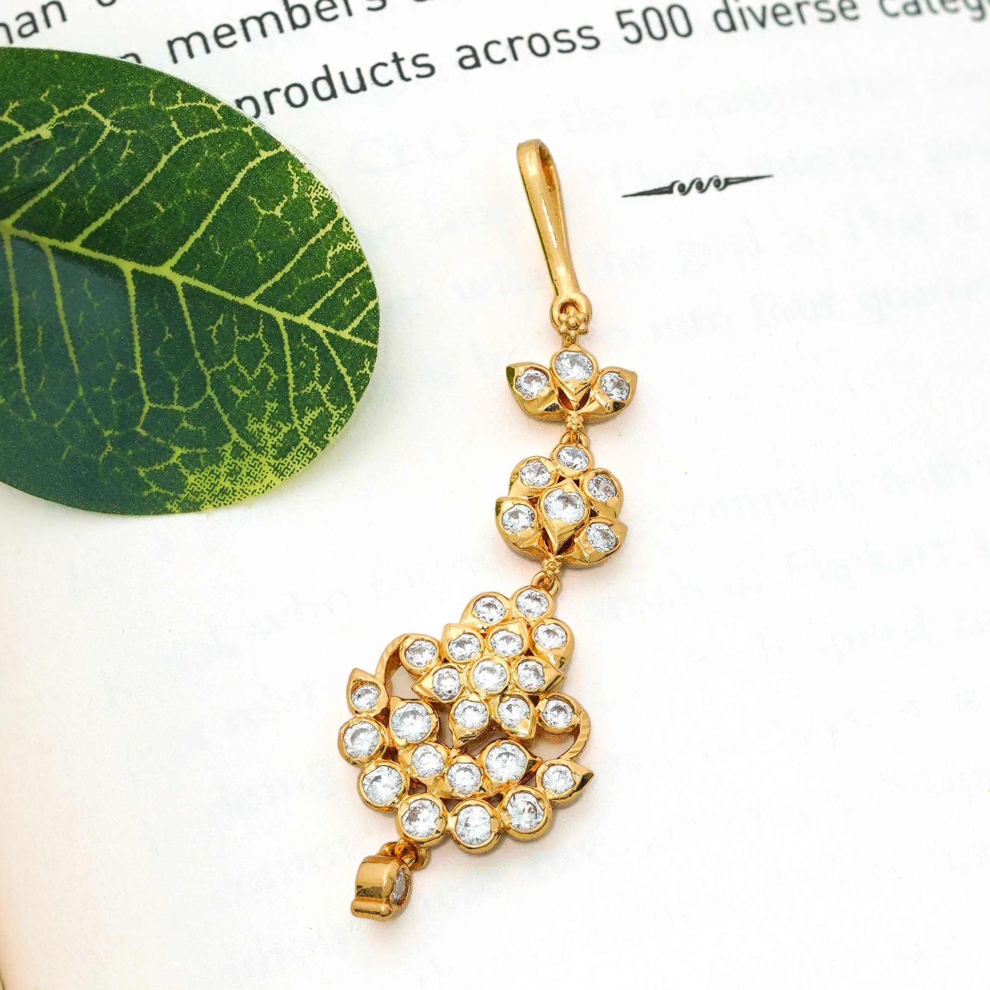 92.5 Sterling Silver Vintage Stone Maagtikka With Gold Polish - Ivanah Silver