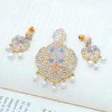Dazzling 92.5 Sterling Silver Zirconia Gold Polish Pendant With Matching Earrings - Ivanah Silver