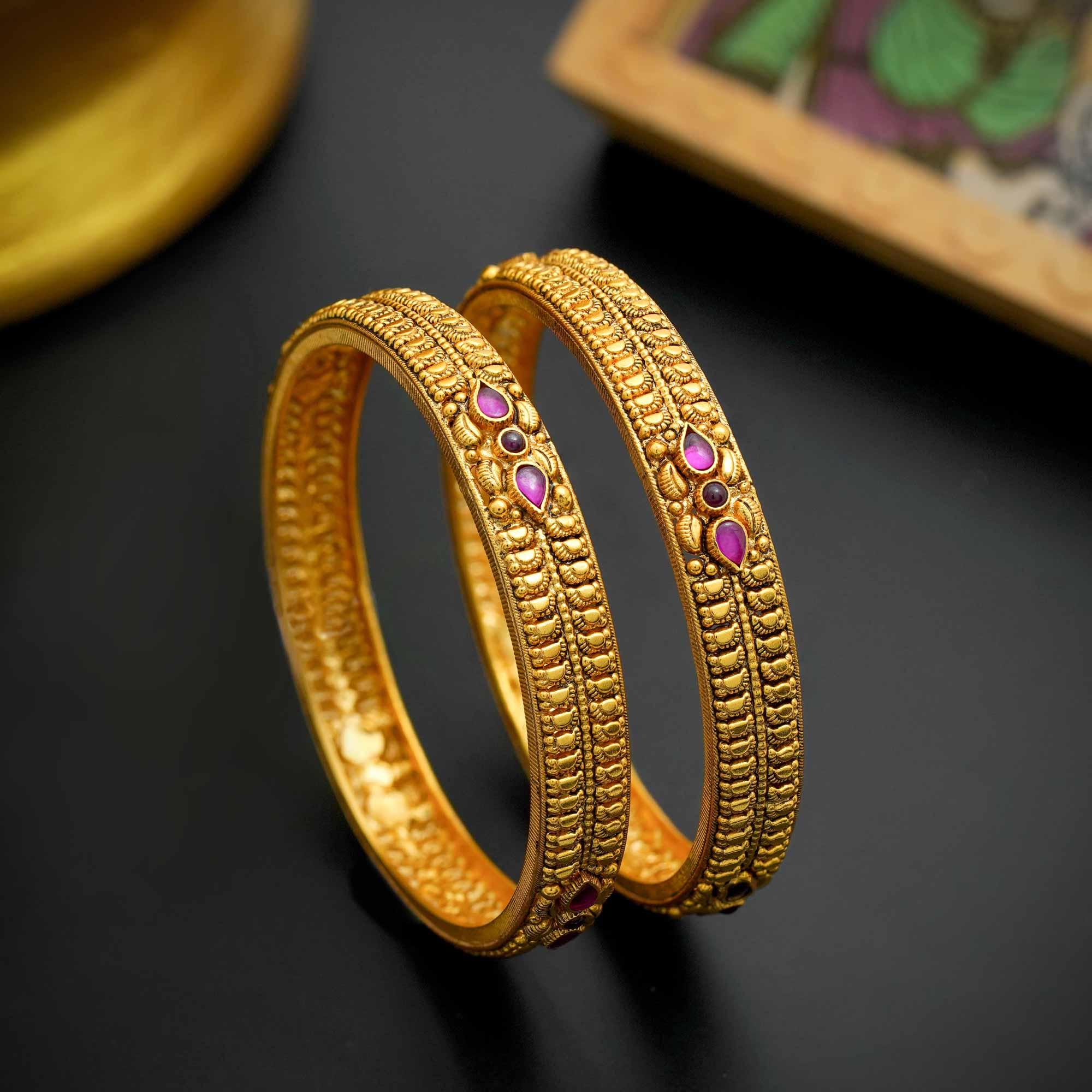 92.5 Silver Sleek Bangle With Gold Polish - Ivanah Silver