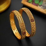 92.5 Silver Floweret Nagas Antique Bangle With Gold Polish - Ivanah Silver
