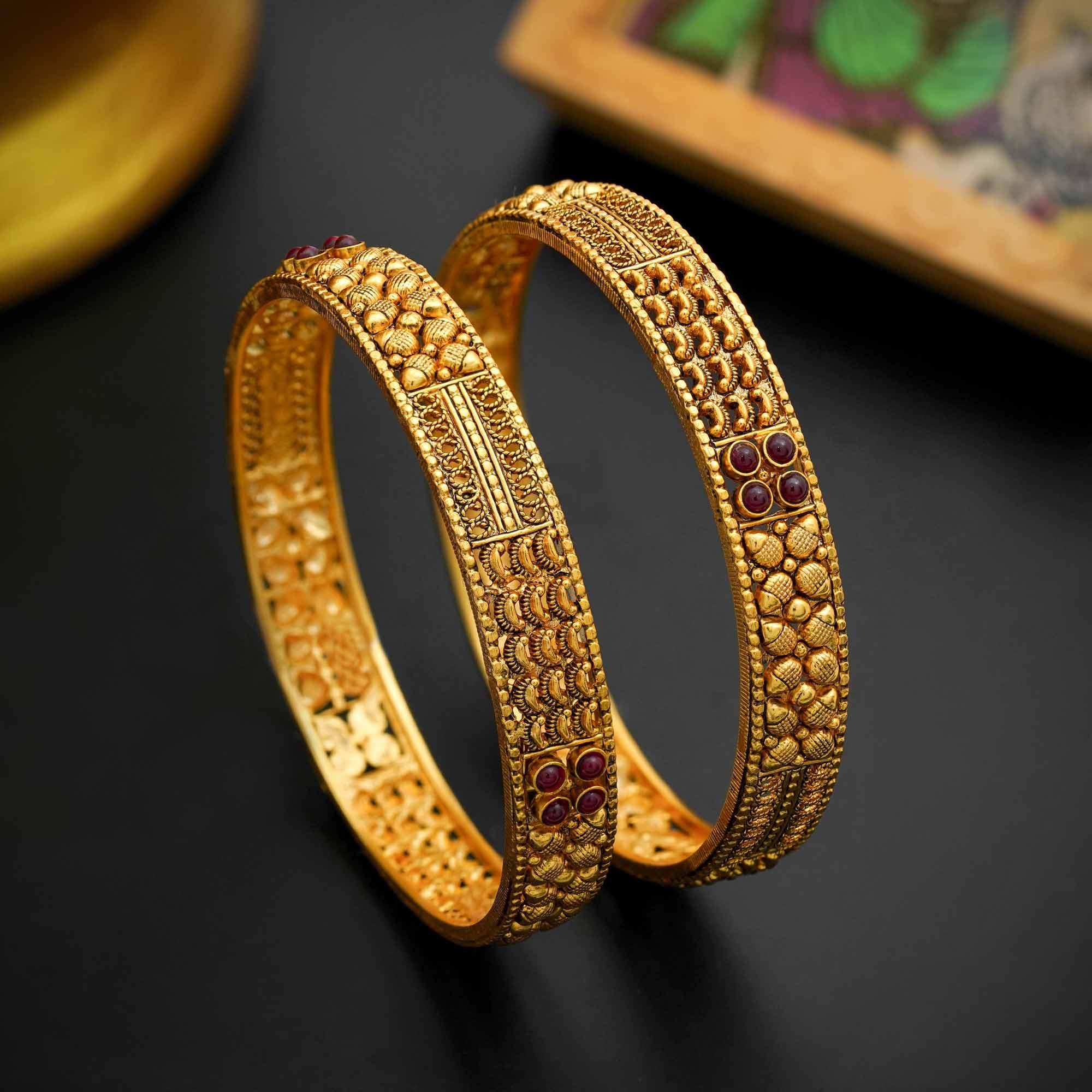 92.5 Silver Floweret Nagas Antique Bangle With Gold Polish - Ivanah Silver