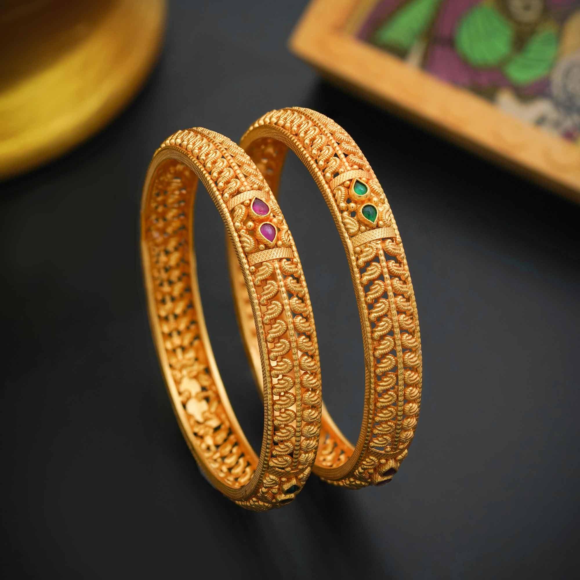 92.5 Silver Ethnic Wear Bangle With Gold Polish - Ivanah Silver