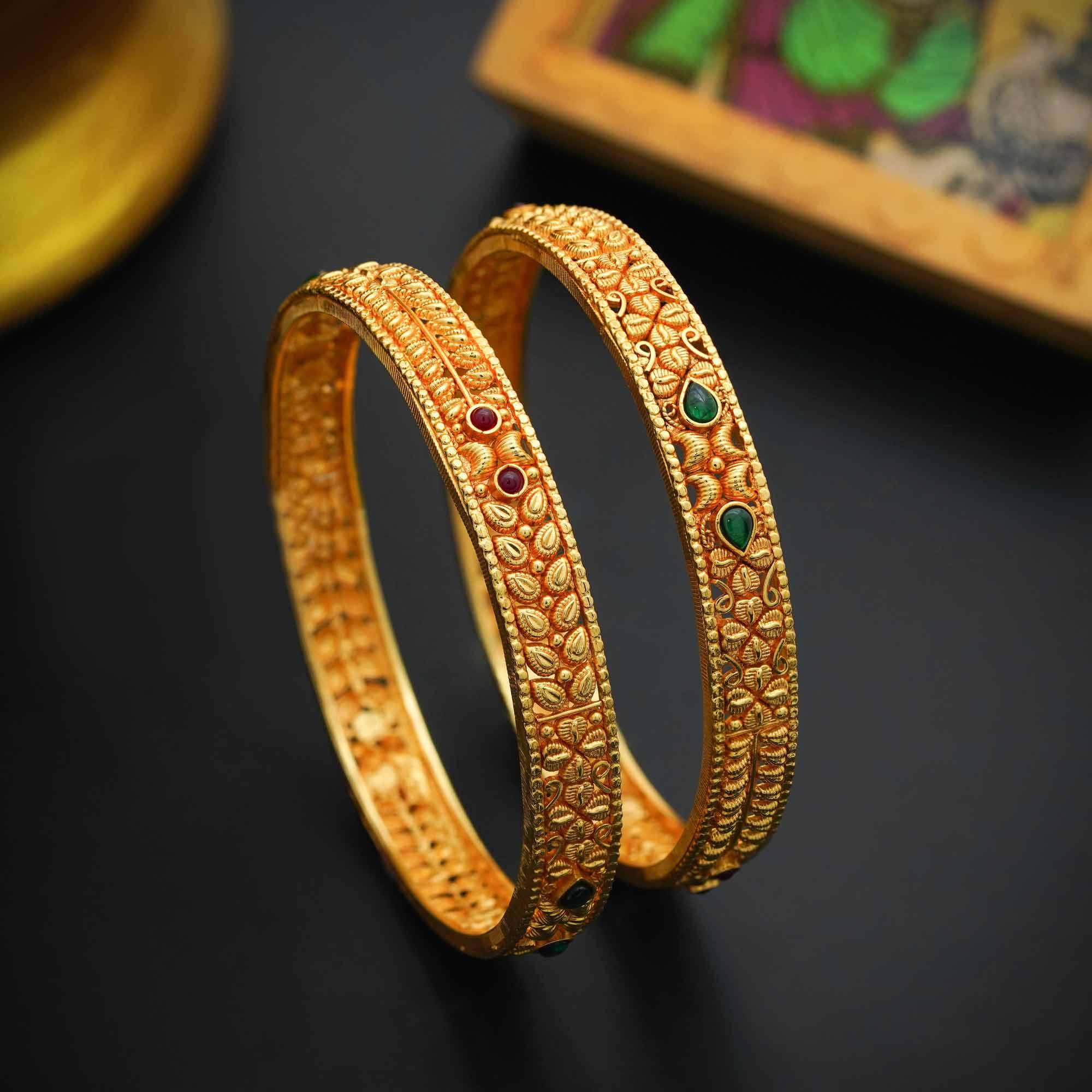 92.5 Silver Designer Bangle With Gold Polish - Ivanah Silver