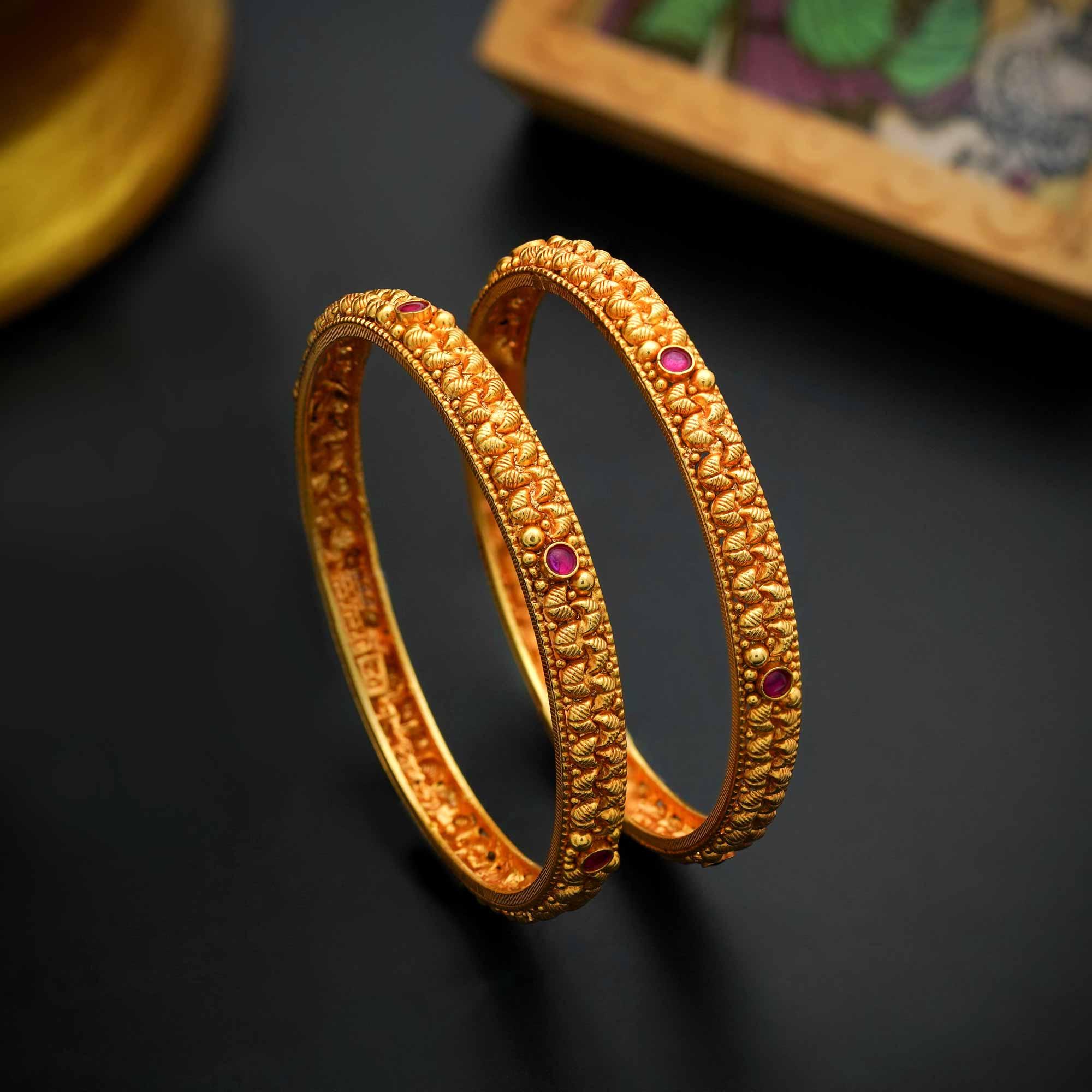 92.5 Silver Flower Bangle With Gold Polish - Ivanah Silver