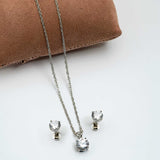 92.5 Silver Shimmering Solitaire Chain with Earrings