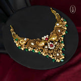 92.5 Silver with Gold Plated Elephant with Peacock Design Necklace
