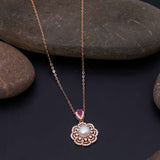 Charming Rose Gold Floral Pendent with Chain 92.5 Sterling Silver