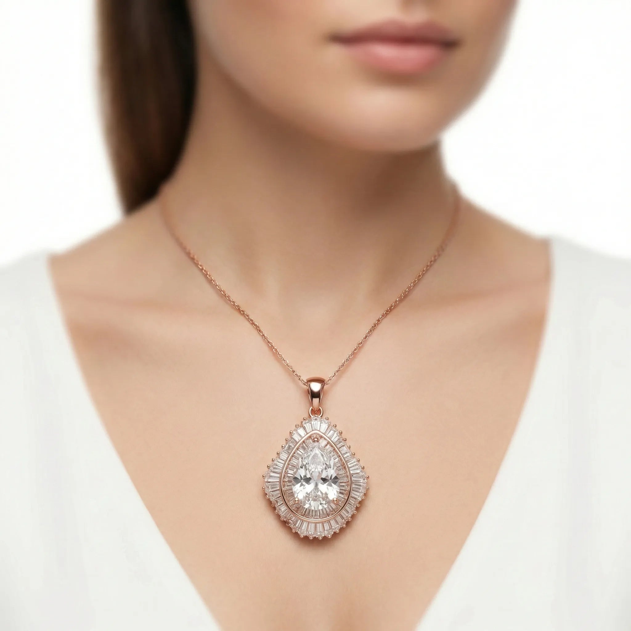 Rose Gold Vermeil & Crystal Sunburst Teardrop Pendant Ivanah Silver