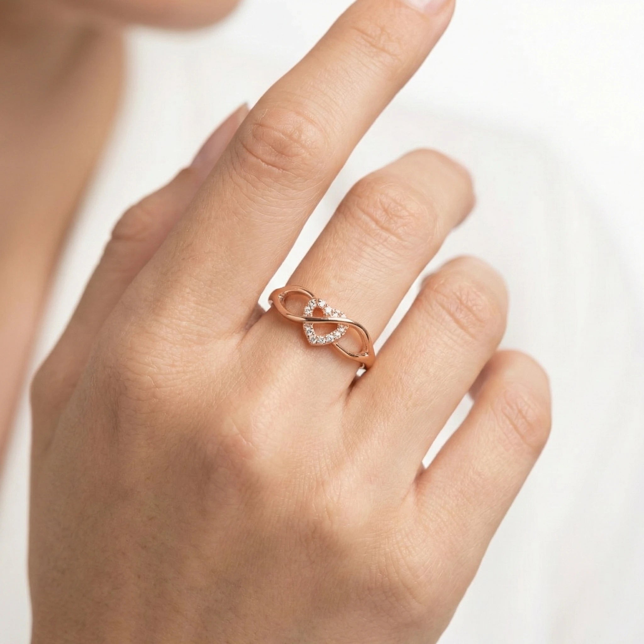 The "Eternal Love" Interlocking Heart Ring – 92.5 Silver in Rose Gold Finish Ivanah Silver