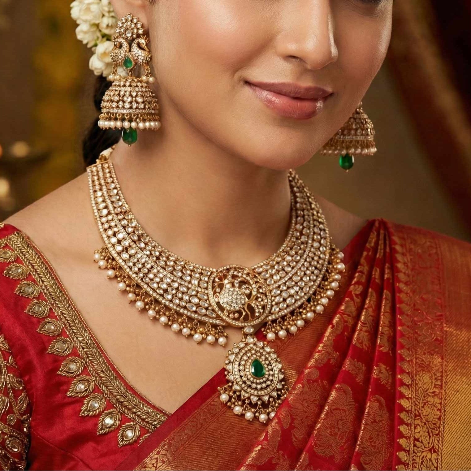 92.5 Silver Gold Plated Peacock Necklace with White Stones Ivanah Silver