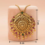 Antique Gold Plated 92.5 Silver Floral Temple Pendant Ivanah Silver