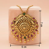 Antique Gold Plated 92.5 Silver Floral Temple Pendant Ivanah Silver