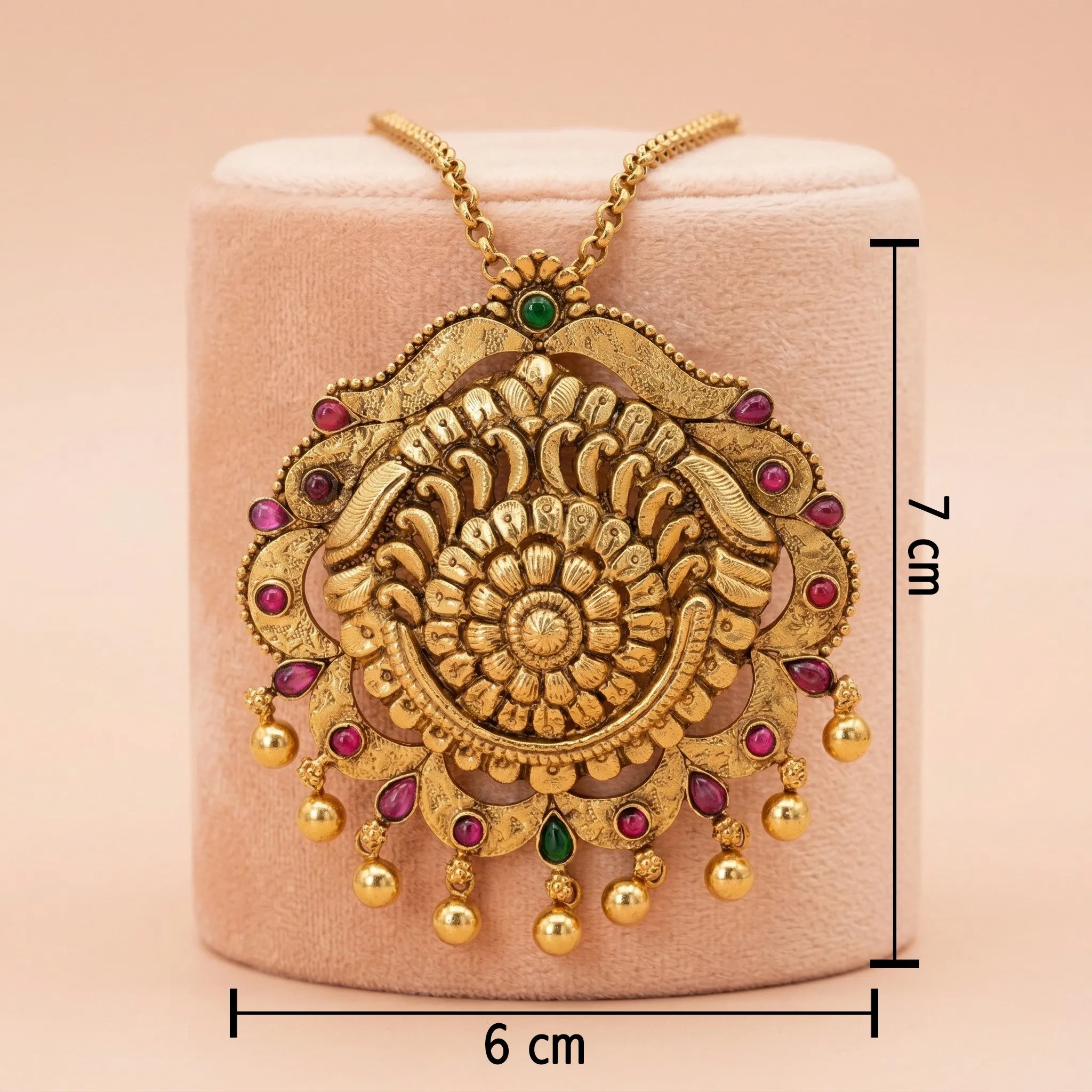 Antique Gold Plated 92.5 Silver Floral Temple Pendant Ivanah Silver