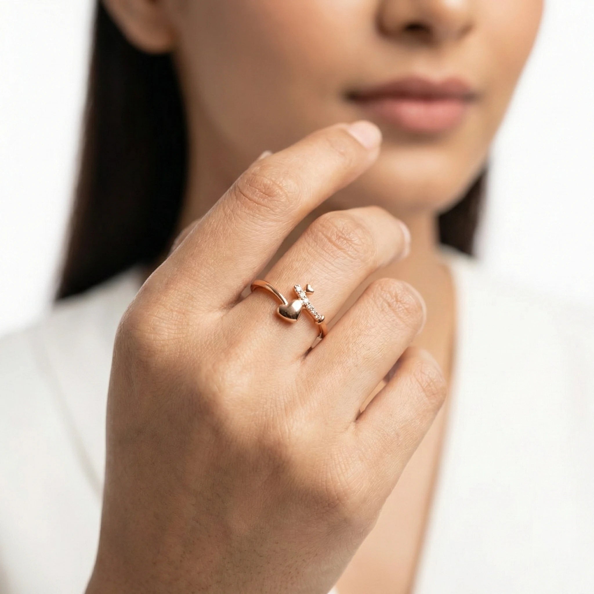 Cupid’s Arrow Heart Ring - 92.5 Sterling Silver with Rose Gold Finish Ivanah Silver