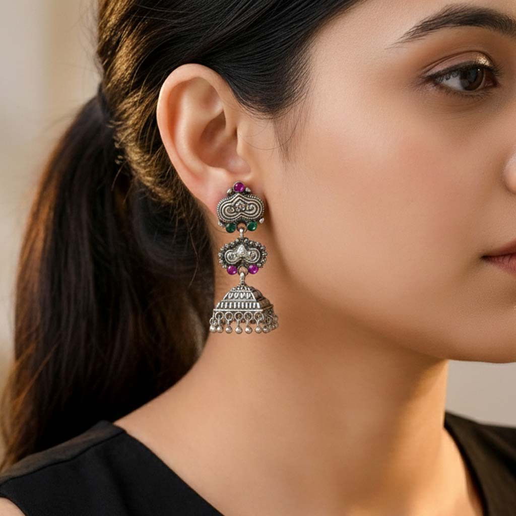 92.5 Silver Oxidised Jhumkas Ivanah Silver