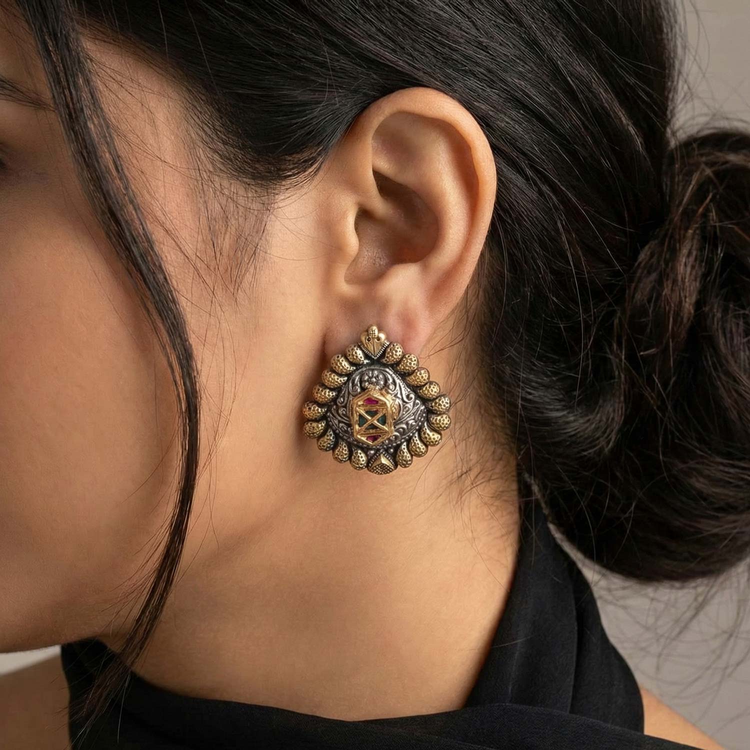 92.5 Silver Designer Dual Tone Earrings Ivanah Silver