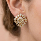 92.5 Silver Gold-Plated Champagne Square Halo Stud Ivanah Silver