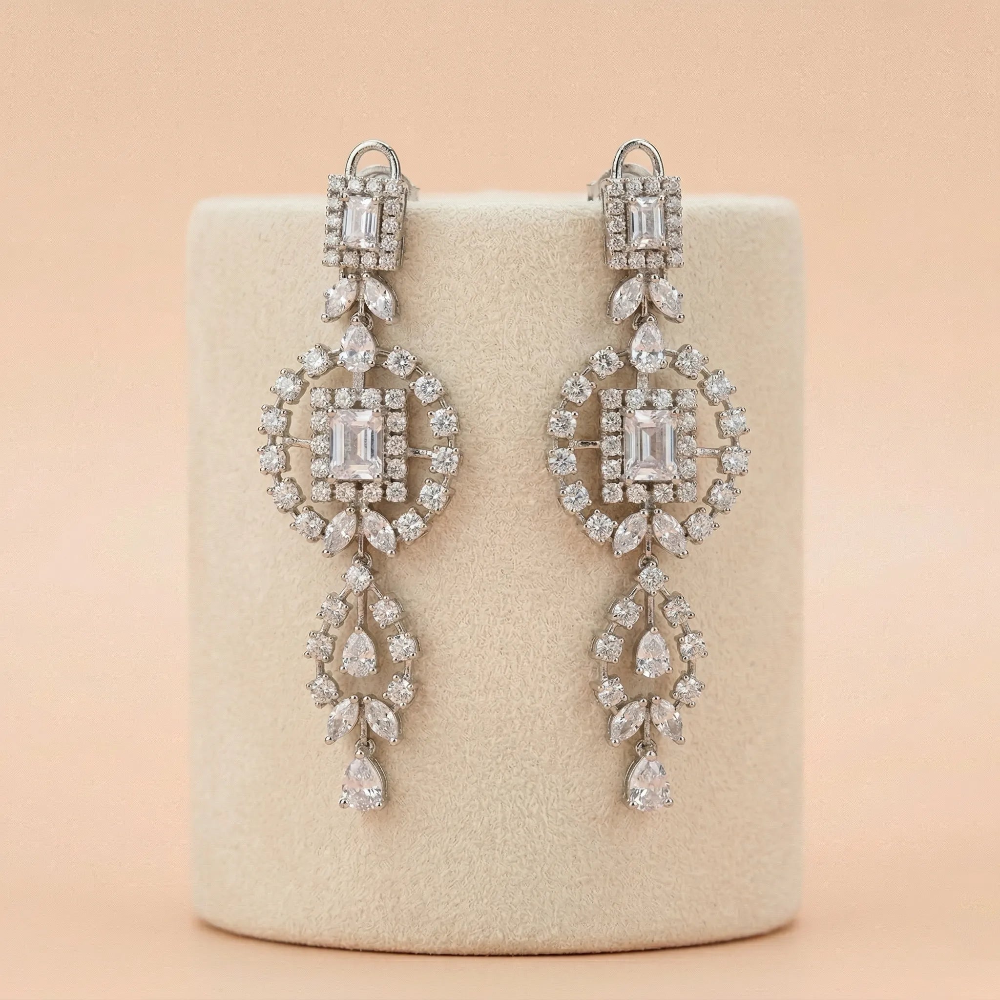 92.5 Silver White Gold-Plated CZ Chandelier Drop Dangler Ivanah Silver