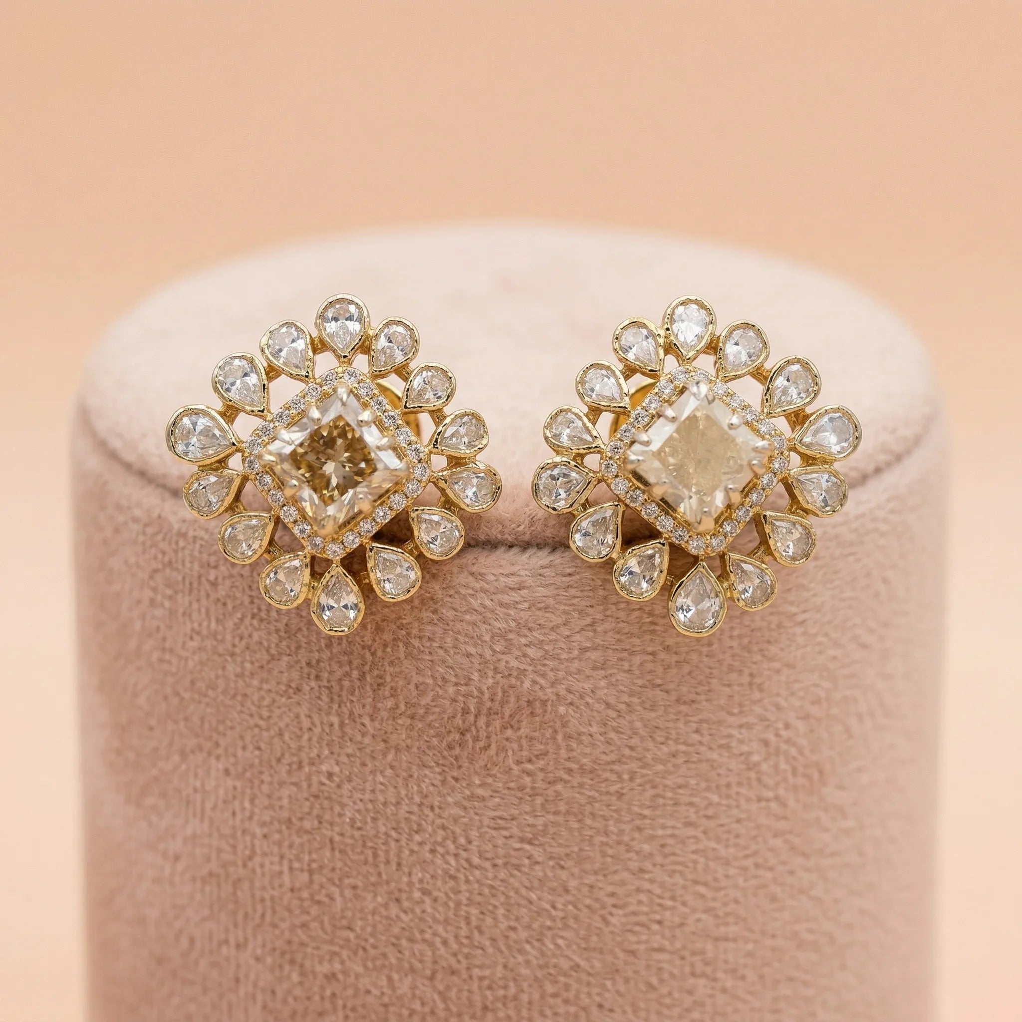 92.5 Silver Gold-Plated Champagne Square Halo Stud Ivanah Silver
