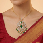 92.5 Silver Gold-Plated Emerald Tone & CZ Pendant Ivanah Silver