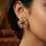 92.5 Silver Gold Plated Classic Green Stone Flora Studs Ivanah Silver