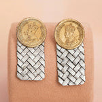 Two-Tone 92.5 Silver Vintage Coin & Woven Drop Stud Ivanah Silver