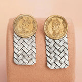 Two-Tone 92.5 Silver Vintage Coin & Woven Drop Stud Ivanah Silver