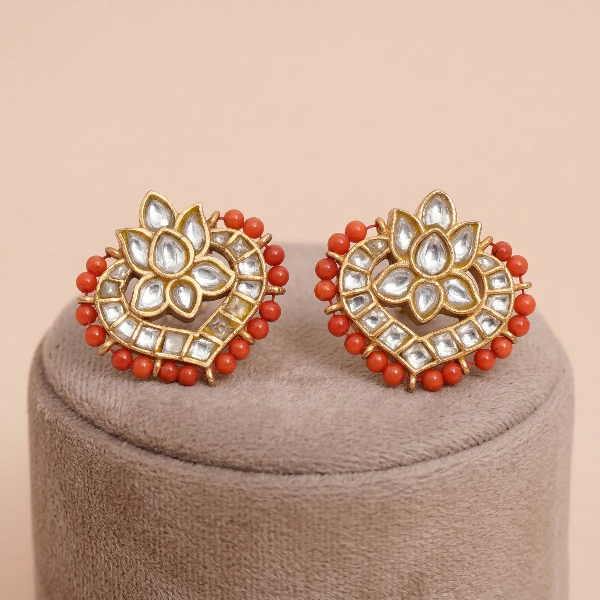 92.5 Gold-Plated Silver Coral Bead Stud Ivanah Silver