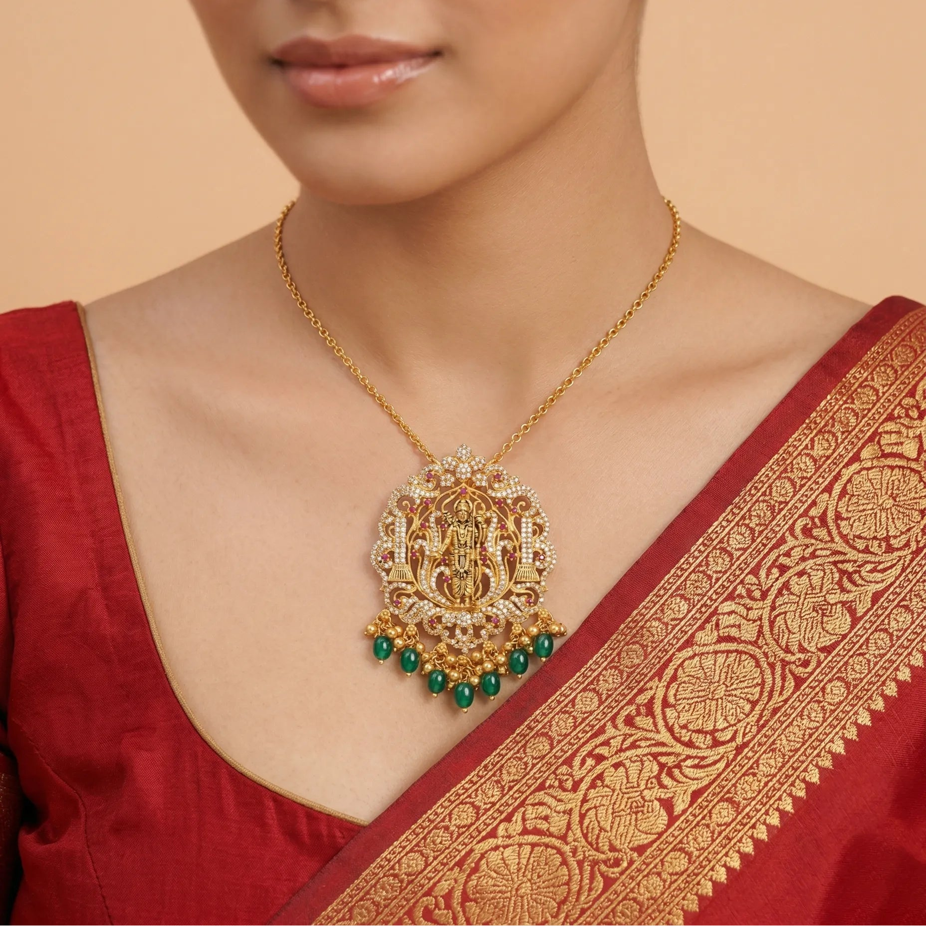 92.5 Gold-Plated Silver Lord Rama Temple Pendant Ivanah Silver