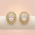 92.5 Silver Gold-Plated Oval Solitaire Halo Stud Ivanah Silver