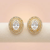 92.5 Silver Gold-Plated Oval Solitaire Halo Stud Ivanah Silver