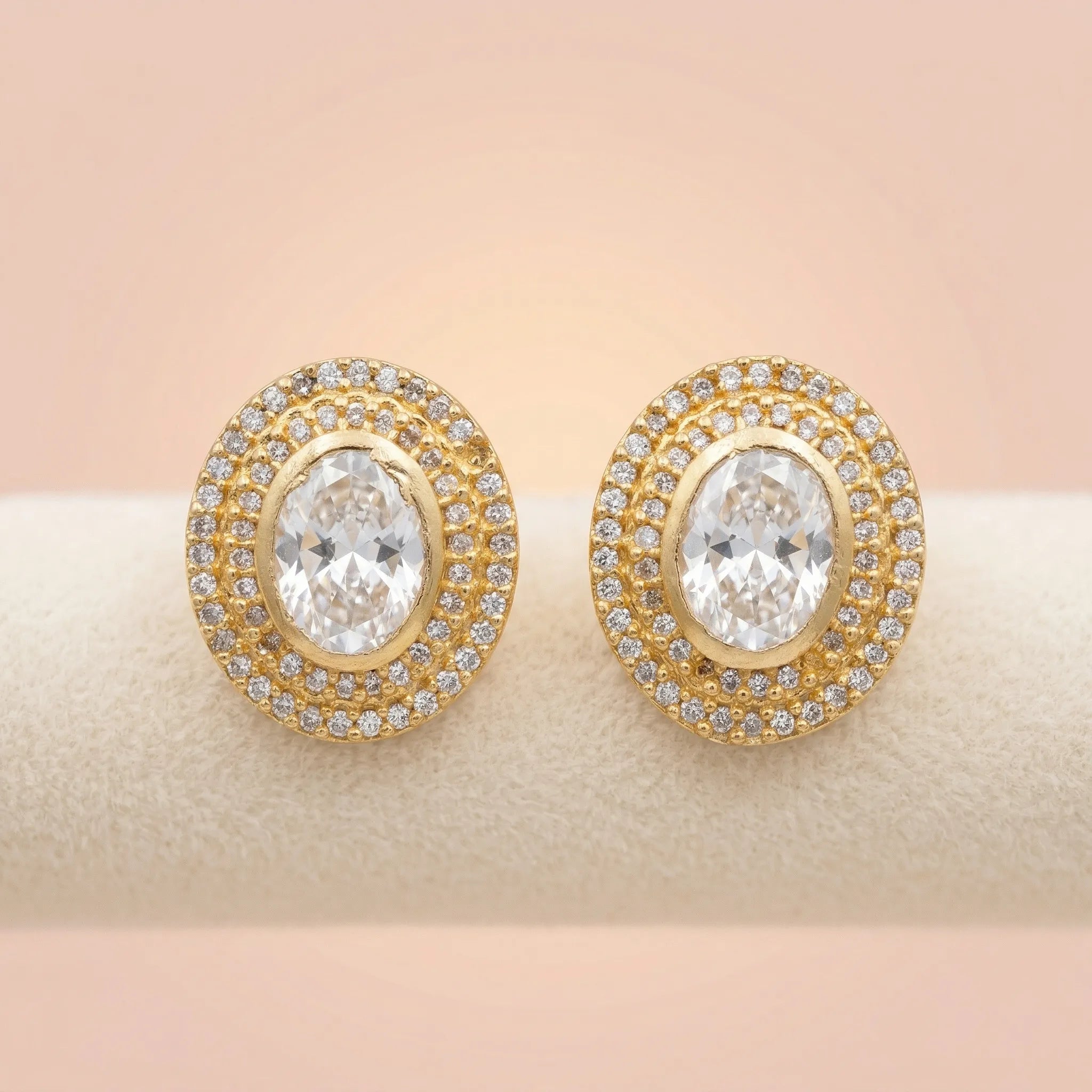 92.5 Silver Gold-Plated Oval Solitaire Halo Stud Ivanah Silver