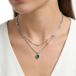92.5 Silver Layered Green Heart Pendant with Chain Ivanah Silver